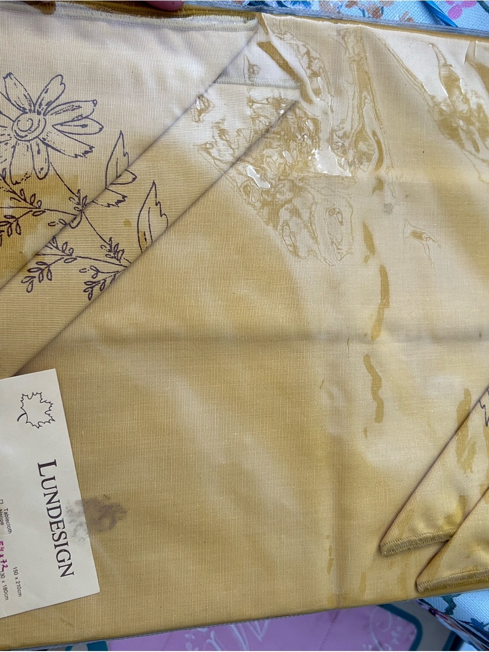 VTG Lundesign Gold Floral-Print Tablecloth-Made in Canada